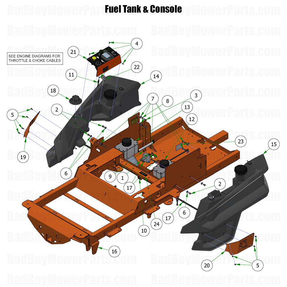 3879 - Bad Boy Mower Parts Lookup > 2025 > Renegade - Gas > Fuel Tanks & Console